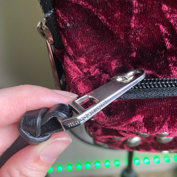 Steve Madden Dark Red Burgundy Velvet Backpack with Studs - Picture 6 of 8